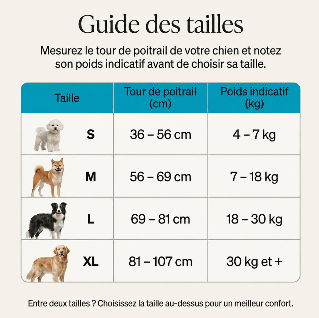 Tableau des tailles harnais DogDogy
